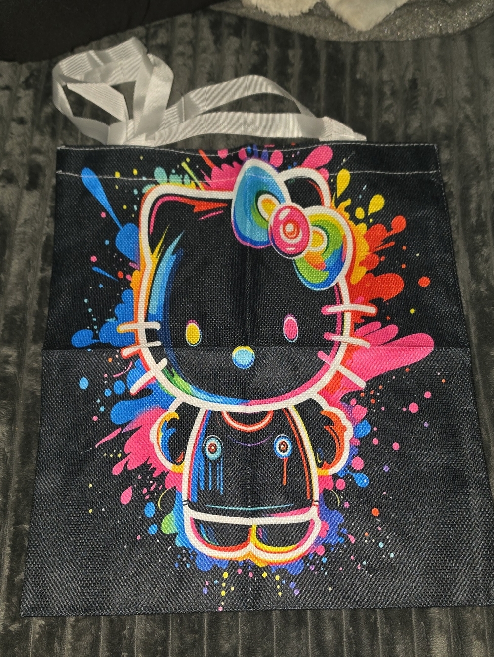 Hello Kitty Rainbow Splash Tote Bag - Black with Multicolor Print